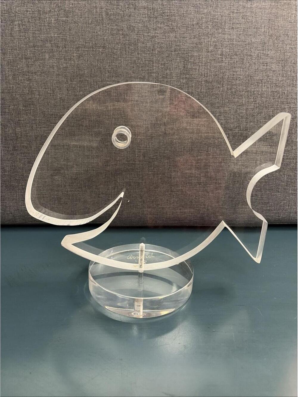 Vintage 1979 Signed Arnold Lucite Fish Sculpture MCM Coastal Acrylic Decor